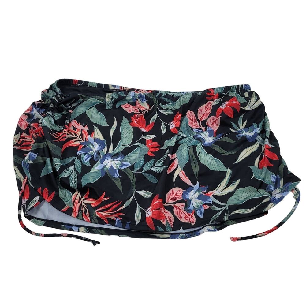 Cacique Swim Poolside Vacation Black Green Red Leaf Bathing Suit Skort 24